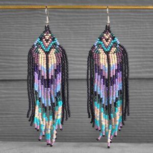 Handmade Freya Mystic Beaded Earrings Fringe Tribal Jewelry Dangle Bohemian Y2K